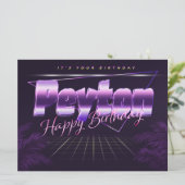Peyton Name Vorname lila retro Karte Geburtstag (Stehend Vorderseite)