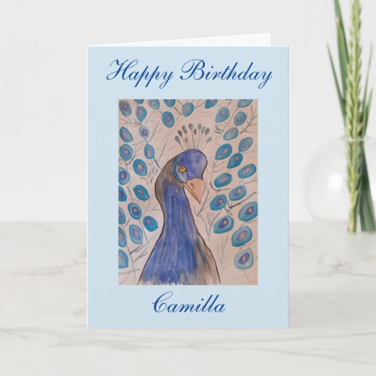 Pfacock Blue Birthday Card Karte (Vorderseite)