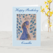 Pfacock Blue Birthday Card Karte (Gelbe Blume)