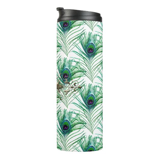 Pfacock Mit Monogramm Gemstone Thermosbecher (Nach rechts gedreht)