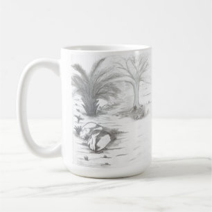 Pfad, der sich durch Bäume und Steine windet Kaffeetasse