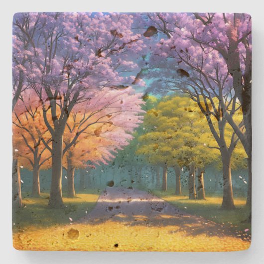 **"Pfad des Lila: Jacaranda Walkway"*** Steinuntersetzer (Vorderseite)
