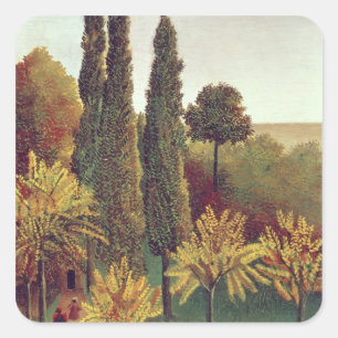 Pfad im Buttes Chaumont Park, Paris, 1908 (Öl Quadratischer Aufkleber