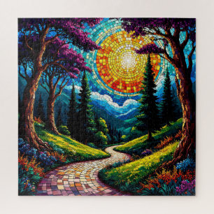 Pfad und lebendige sonnendurchflutete Landschaft Puzzle