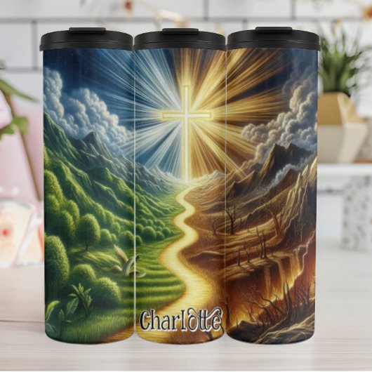 Pfad zum beleuchteten Kreuz Thermosbecher