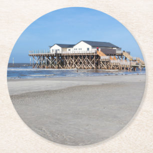 Pfahlhaus am Strand von St. Peter Ording Runder Pappuntersetzer