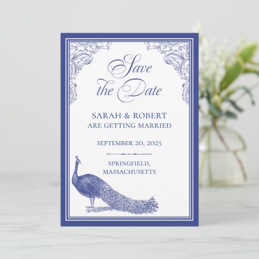 Pfakock-Save the Date Einladung (Stehend Vorderseite)