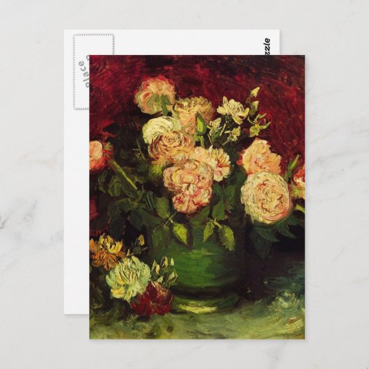 Pfanne von Peonies und Rose, Vincent van Gogh Postkarte (Vorne/Hinten)