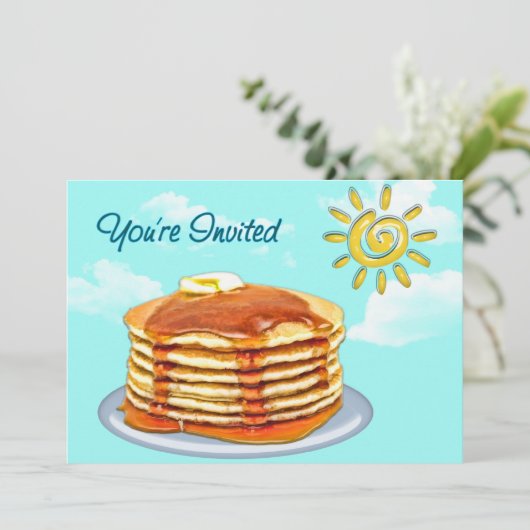 Pfannkuchen-Frühstück Sun, Himmel u. Wolken Einladung (Stehend Vorderseite)