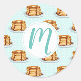 Pfannkuchen mit Ahornsirup und Punkt-Muster Runder Aufkleber