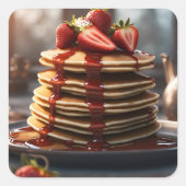 Pfannkuchen mit Erdbeeren Quadratischer Aufkleber (Vorderseite)