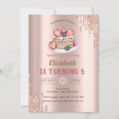 Pfannkuchen, Rose Gold Tropfen Geburtstag Einladung (Vorderseite)