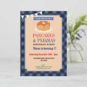 Pfannkuchen-u. Pyjama-Party-Weihnachtspyjamas blau Einladung (Stehend Vorderseite)