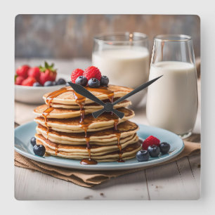 Pfannkuchen und Milch Quadratische Wanduhr