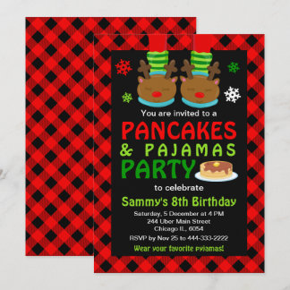 Pfannkuchen und Pajamas Geburtstagsredeer Rot Kari Einladung