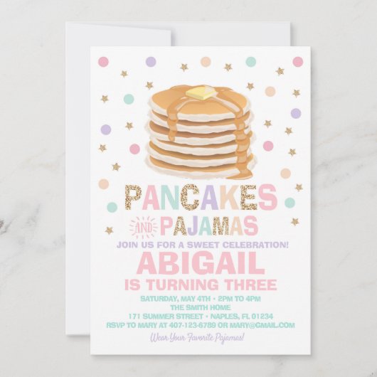 Pfannkuchen und Pajamas zum Geburtstag Einladung (Vorderseite)