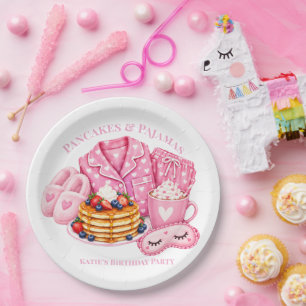 Pfannkuchen und Pyjama Mädchen-Geburtstagsfeier Pappteller