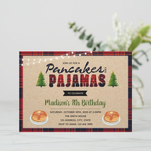 Pfannkuchen- und Pyjamageburtstagseinladung Einladung (Stehend Vorderseite)