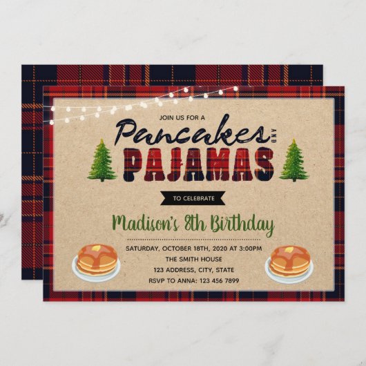 Pfannkuchen- und Pyjamageburtstagseinladung Einladung (Vorne/Hinten)
