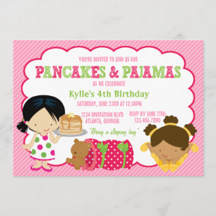 Pfannkuchen und Pyjamassleepover-Party Einladung