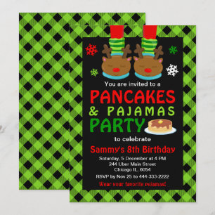 Pfannkuchen und Schlafanzug Geburtstag Rentier Grü Einladung