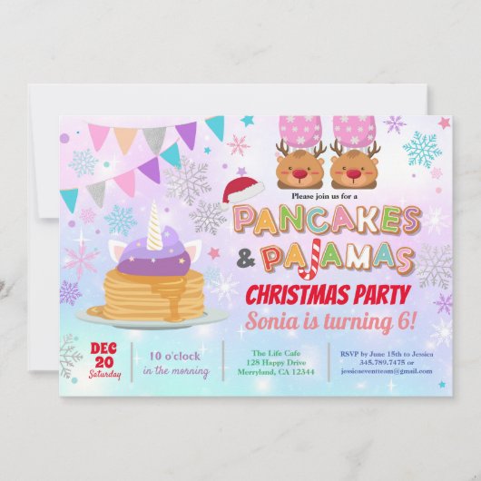 Pfannkuchen und Schlafanzug Weihnachtsgeburtstag E Einladung (Vorderseite)