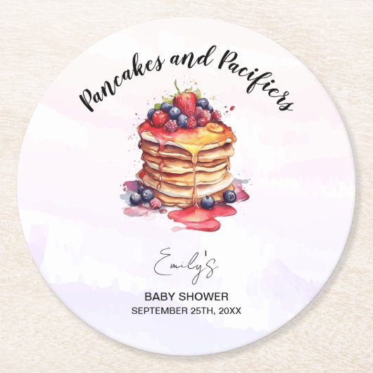 Pfannkuchen und Schnuller Brunch Babydusche Runder Pappuntersetzer (Vorderseite)