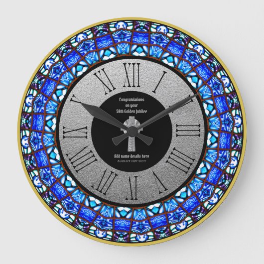 Pfarrer Priester Ordination Jubiläum festes Glas Große Wanduhr (Vorderseite)