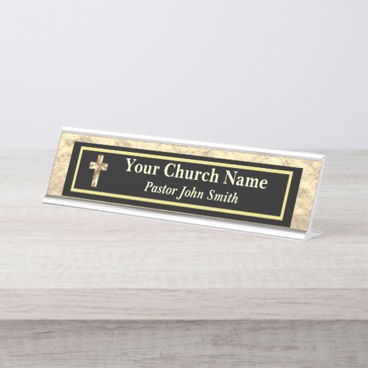 Pfarrkirche Gold und Schwarz Schreibtischnamensplakette (Vorderseite )