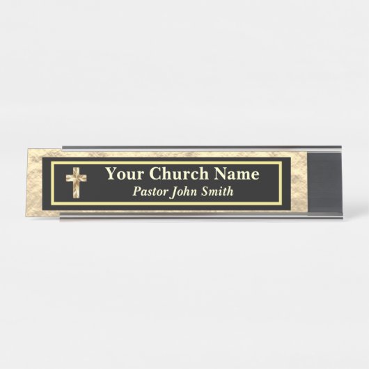 Pfarrkirche Gold und Schwarz Schreibtischnamensplakette (Vorderseite )