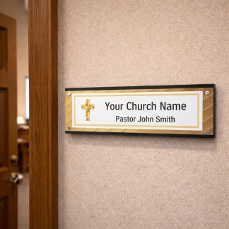 Pfarrkirche Klassisches Gold und Schwarz Türschild