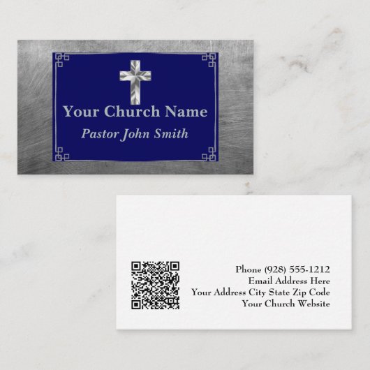 Pfarrkirche Silver Blue Kreuz Visitenkarte (Vorne/Hinten)