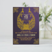 Pfau 1920er Art Déco Hochzeit Einladung (Stehend Vorderseite)