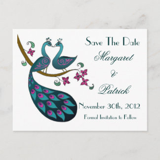 Pfau -1 Save the Date Postkarte