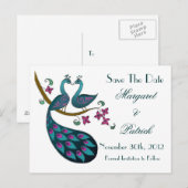 Pfau -1 Save the Date Postkarte (Vorne/Hinten)