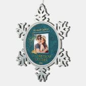 Pfau 1. Weihnachtsfest - Foto Schneeflocken Zinn-Ornament (Rechts)