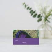 Pfau am lila Party Platzkarte (Stehend Vorderseite)