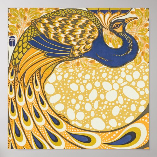 Pfau Antike Vintage Farbe Poster (Vorne)