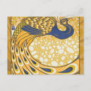 Pfau Antike Vintage Farbe Postkarte