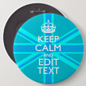 Pfau-Aqua behalten Ruhe und Ihren Button (Vorne & Hinten)