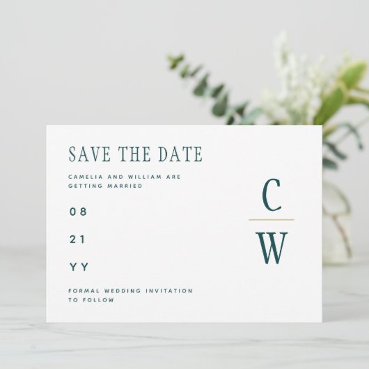 Pfau AQUAMARINE grüne Goldhochzeit SPAREN DAS DATU Save The Date (Stehend Vorderseite)