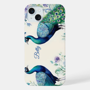 Pfau Aquarell Blumen  iPhone 15 Plus Hülle