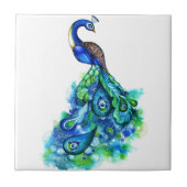Pfau-Aquarell Fliese (Vorderseite)