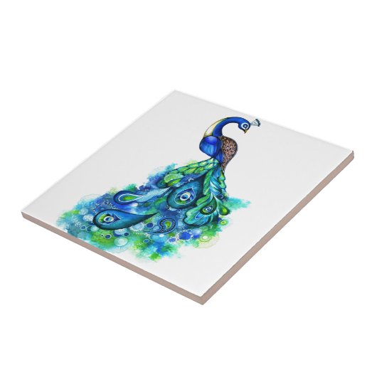 Pfau-Aquarell Fliese (Seite)