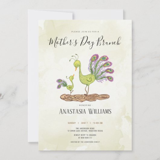 Pfau Aquarellmütter Einladung (Vorderseite)