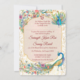 Pfau Arabian Muster indische Hochzeit für Braut Einladung