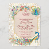 Pfau Arabian Muster indische Hochzeit für Bräutiga Einladung (Vorne/Hinten)