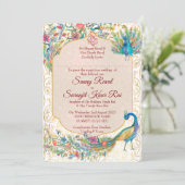 Pfau Arabian Muster indische Hochzeit für Bräutiga Einladung (Stehend Vorderseite)