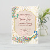 Pfau Arabian Muster indische Hochzeitseinladung Ankündigung (Stehend Vorderseite)