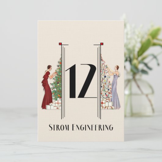 Pfau Art Deco Flair Weihnachten Tischnummer 12 (Stehend Vorderseite)